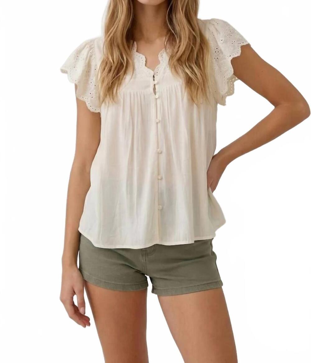 NEW DOE AND RAE embroidery scalloped detail top in cream